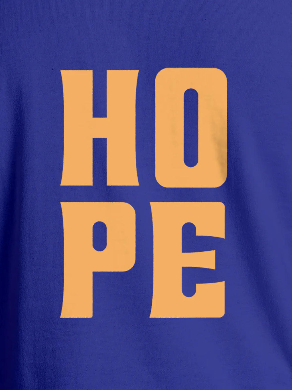 Close up of 'Hope' design on Women's Blue Round Neck T-shirt, highlighting intricate details and vibrant print.
