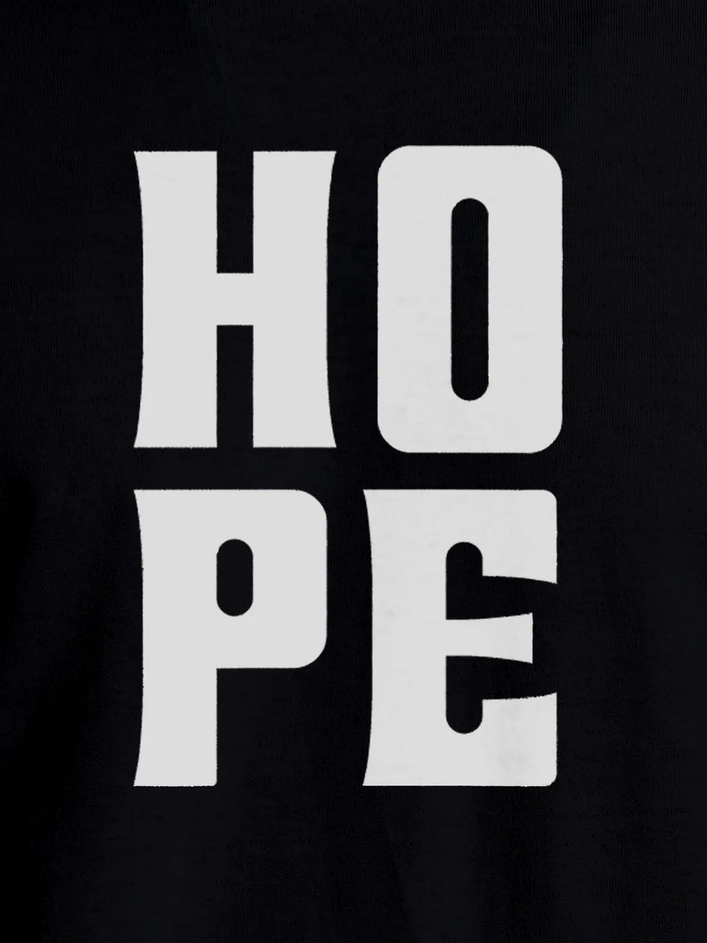 Close up of 'Hope' design on Men's Black Round Neck T-shirt, highlighting intricate details and vibrant print.