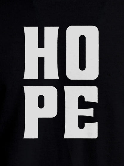 Close up of 'Hope' design on Men's Black Round Neck T-shirt, highlighting intricate details and vibrant print.