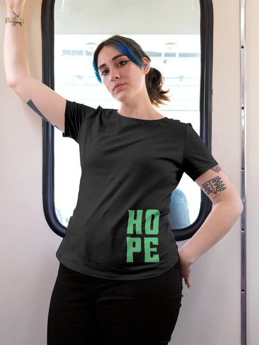Fighterhero T-shirts: Model wearing Women's Dark Grey Round Neck T-shirt with 'Hope' design