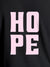 Close up of 'Hope' design on Women's Dark Grey Round Neck T-shirt, highlighting intricate details and vibrant print.