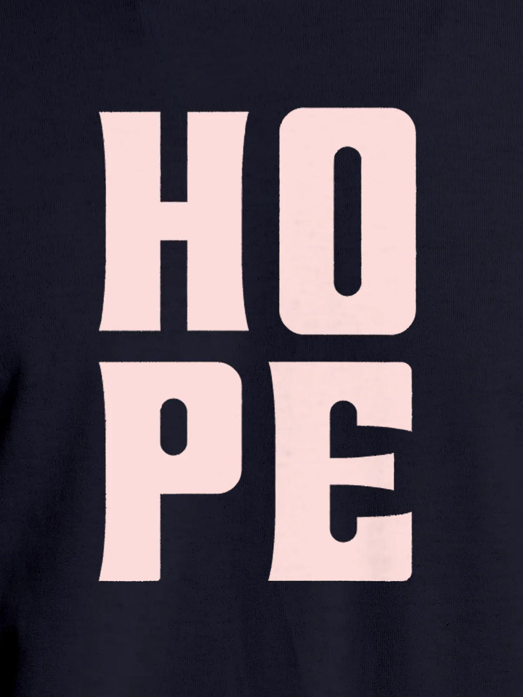 Close up of 'Hope' design on Men's Navy Blue Round Neck T-shirt, highlighting intricate details and vibrant print.