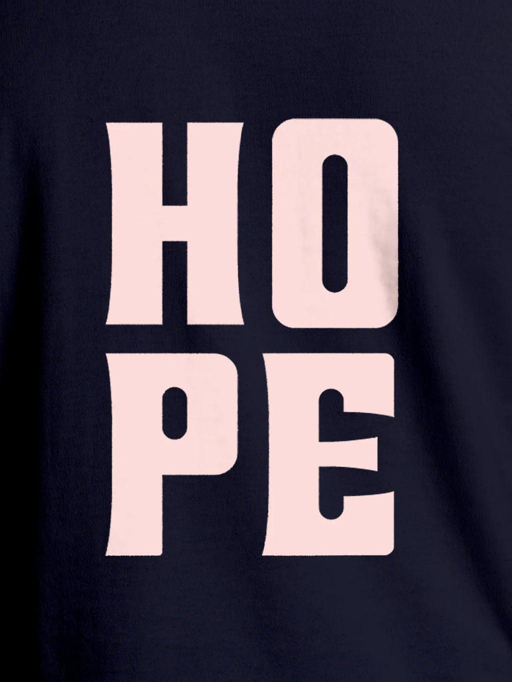 Close up of 'Hope' design on Women's Navy Blue Round Neck T-shirt, highlighting intricate details and vibrant print.