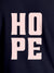 Close up of 'Hope' design on Women's Navy Blue Round Neck T-shirt, highlighting intricate details and vibrant print.
