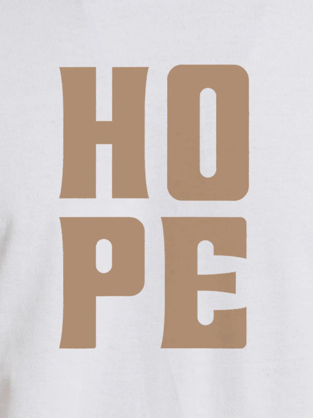 Close up of 'Hope' design on Men's White Round Neck T-shirt, highlighting intricate details and vibrant print.