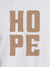 Close up of 'Hope' design on Men's White Round Neck T-shirt, highlighting intricate details and vibrant print.