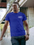 Front view of Fighterhero Men's Blue Round Neck T-shirt, highlighting the 'broken chains' design on the chest.