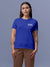 Front view of Fighterhero Women's Blue Round Neck T-shirt, highlighting the 'broken chains' design on the chest.