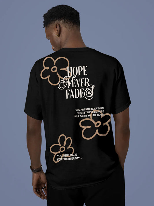 Fighterhero T-shirts: Model wearing Men's Black Round Neck T-shirt with 'Hope Never Fades' design
