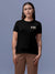 Front view of Fighterhero Women's Black Round Neck T-shirt, highlighting the 'broken chains' design on the chest.
