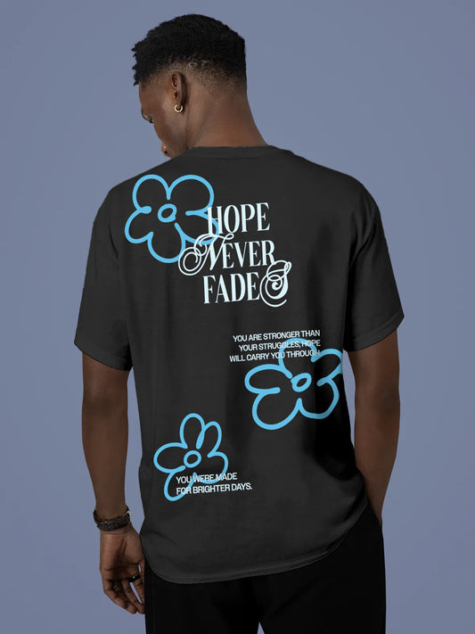 Fighterhero T-shirts: Model wearing Men's Dark Grey Round Neck T-shirt with 'Hope Never Fades' design