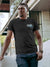 Front view of Fighterhero Men's Dark Grey Round Neck T-shirt, highlighting the 'broken chains' design on the chest.