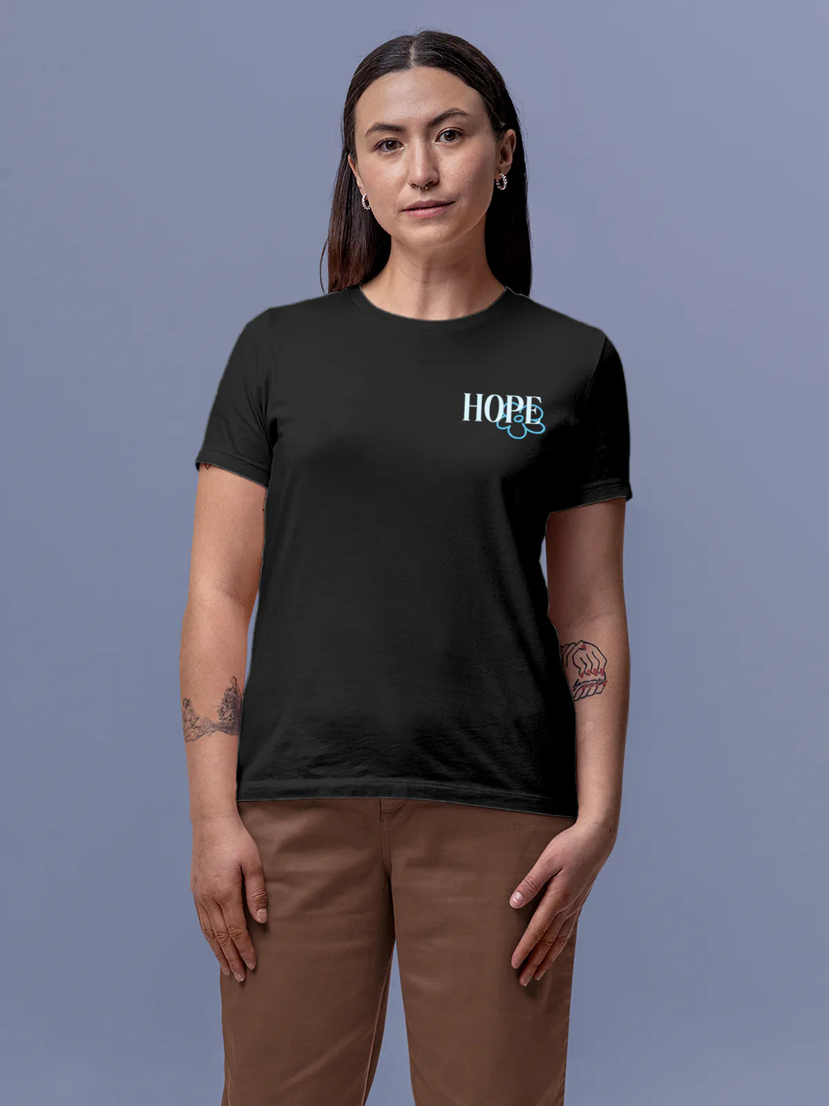 Front view of Fighterhero Women's Dark Grey Round Neck T-shirt, highlighting the motivational design printed on the chest.
