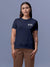 Front view of Fighterhero Women's Navy Blue Round Neck T-shirt, highlighting the 'broken chains' design on the chest.