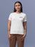 Front view of Fighterhero Women's White Round Neck T-shirt, highlighting the 'broken chains' design on the chest.
