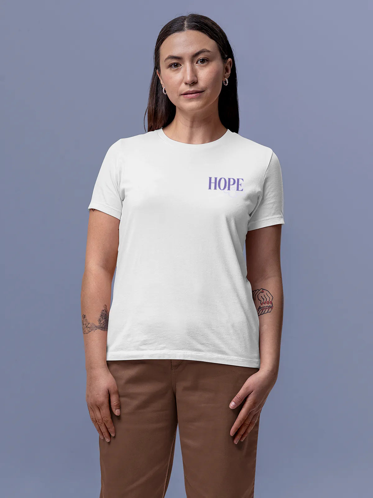 Front view of Fighterhero Women's White Round Neck T-shirt, highlighting the motivational design printed on the chest.