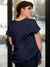 Back view of Fighterhero Women's Navy Blue Round Neck T-shirt, highlighting the modern look and clean finish