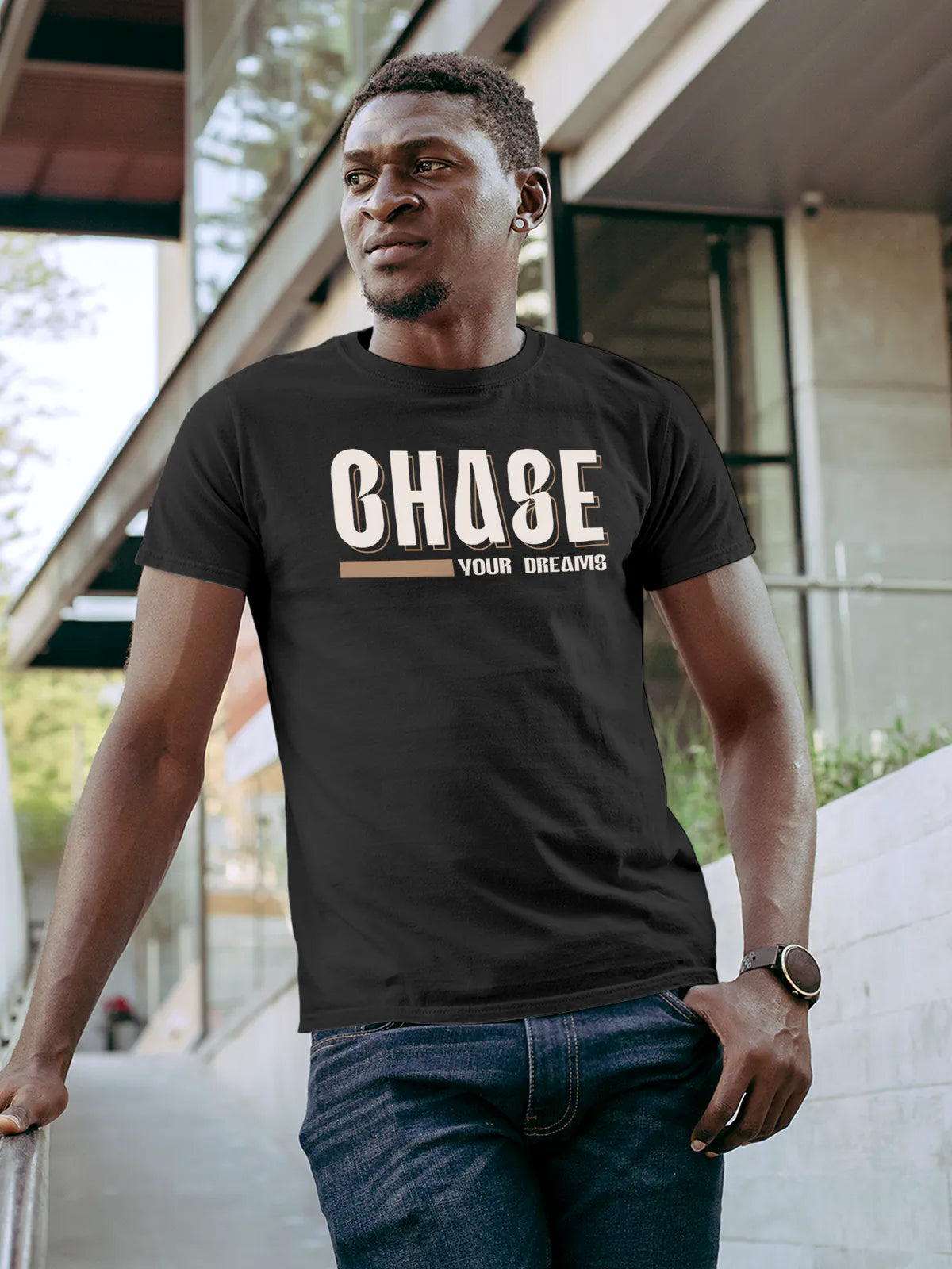 Front view of Fighterhero Men's Dark Grey Round Neck T-shirt, highlighting the motivational design printed on the chest.