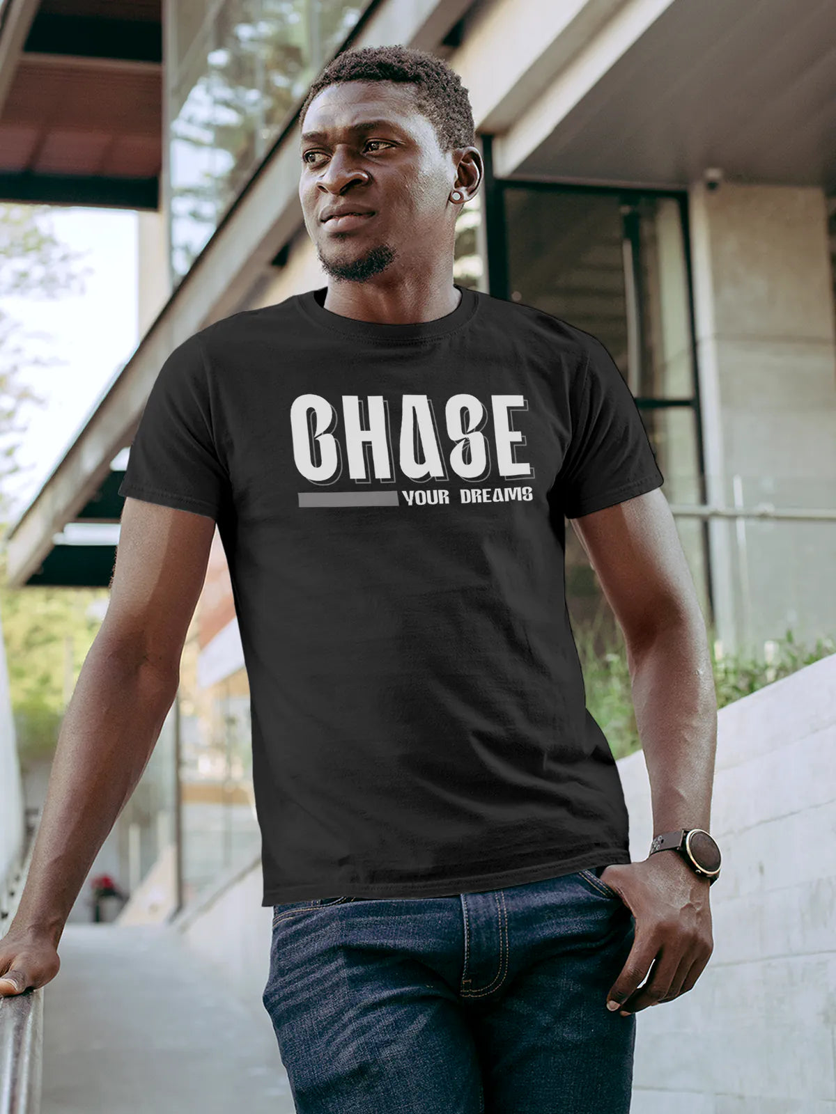 Front view of Fighterhero Men's Dark Grey Round Neck T-shirt, highlighting the motivational design printed on the chest.