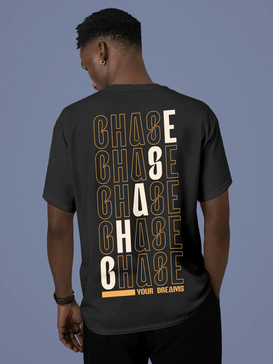 Fighterhero T-shirts: Model wearing Men's Dark Grey Round Neck T-shirt with 'Chase Your Dreams' design
