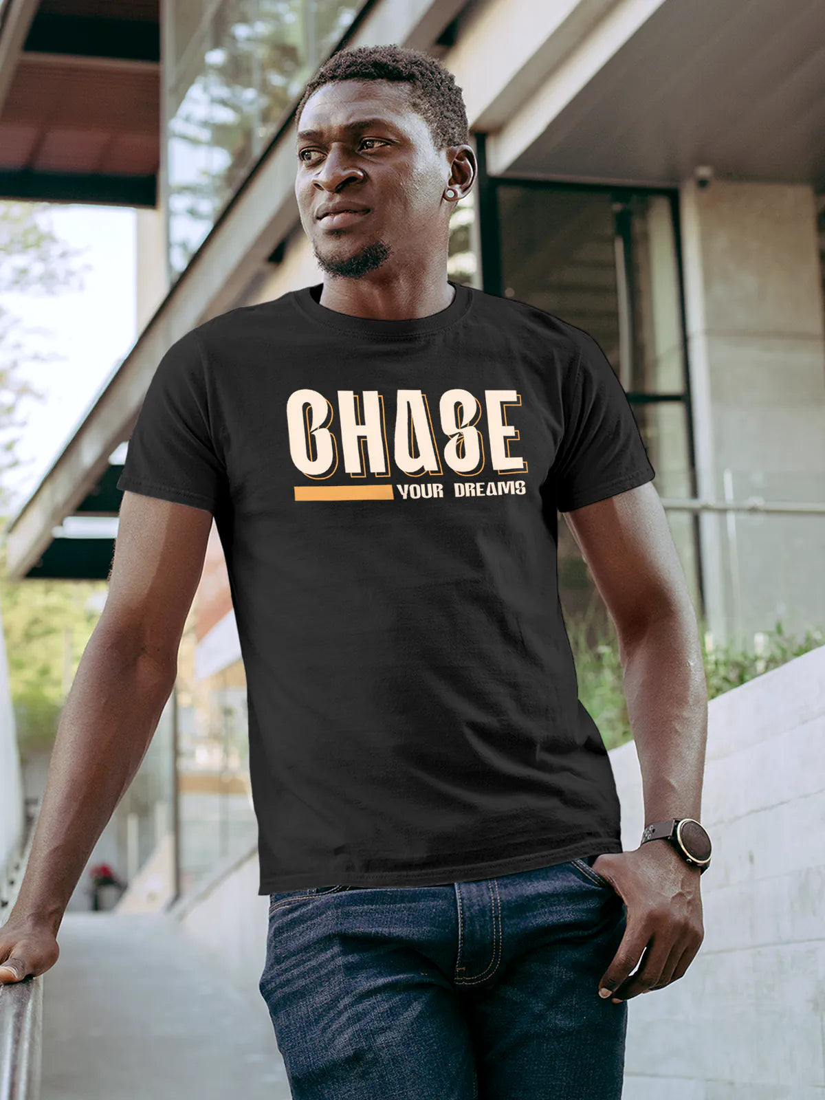 Front view of Fighterhero Men's Dark Grey Round Neck T-shirt, highlighting the motivational design printed on the chest.