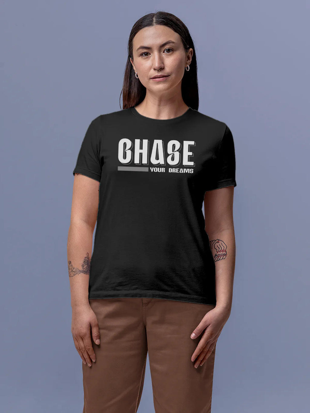 Front view of Fighterhero Women's Dark Grey Round Neck T-shirt, highlighting the 'broken chains' design on the chest.