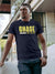 Front view of Fighterhero Men's Navy Blue Round Neck T-shirt, highlighting the 'broken chains' design on the chest.