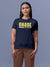 Front view of Fighterhero Women's Navy Blue Round Neck T-shirt, highlighting the 'broken chains' design on the chest.