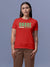 Front view of Fighterhero Women's Red Round Neck T-shirt, highlighting the 'broken chains' design on the chest.