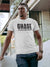 Front view of Fighterhero Men's White Round Neck T-shirt, highlighting the 'broken chains' design on the chest.