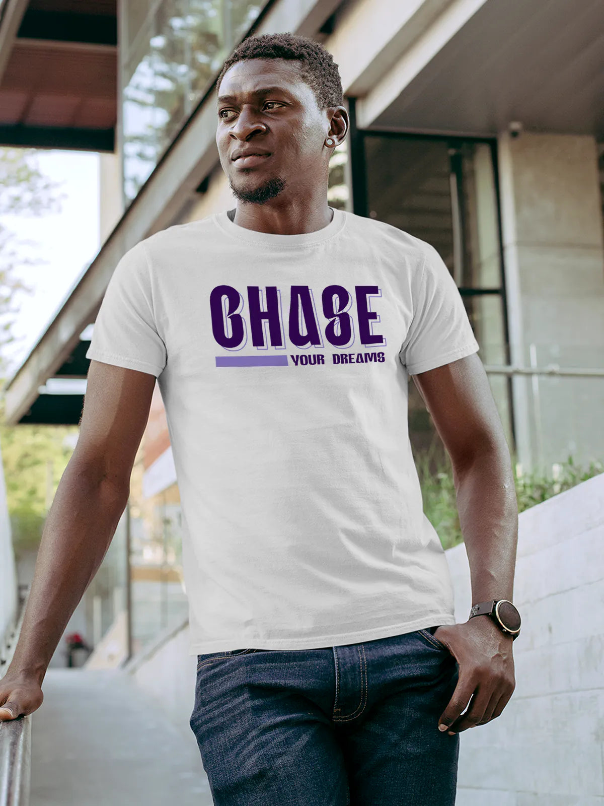 Front view of Fighterhero Men's White Round Neck T-shirt, highlighting the motivational design printed on the chest.
