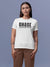 Front view of Fighterhero Women's White Round Neck T-shirt, highlighting the 'broken chains' design on the chest.