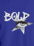 Close up of 'Bold' design on Men's Blue Round Neck T-shirt, highlighting intricate details and vibrant print.