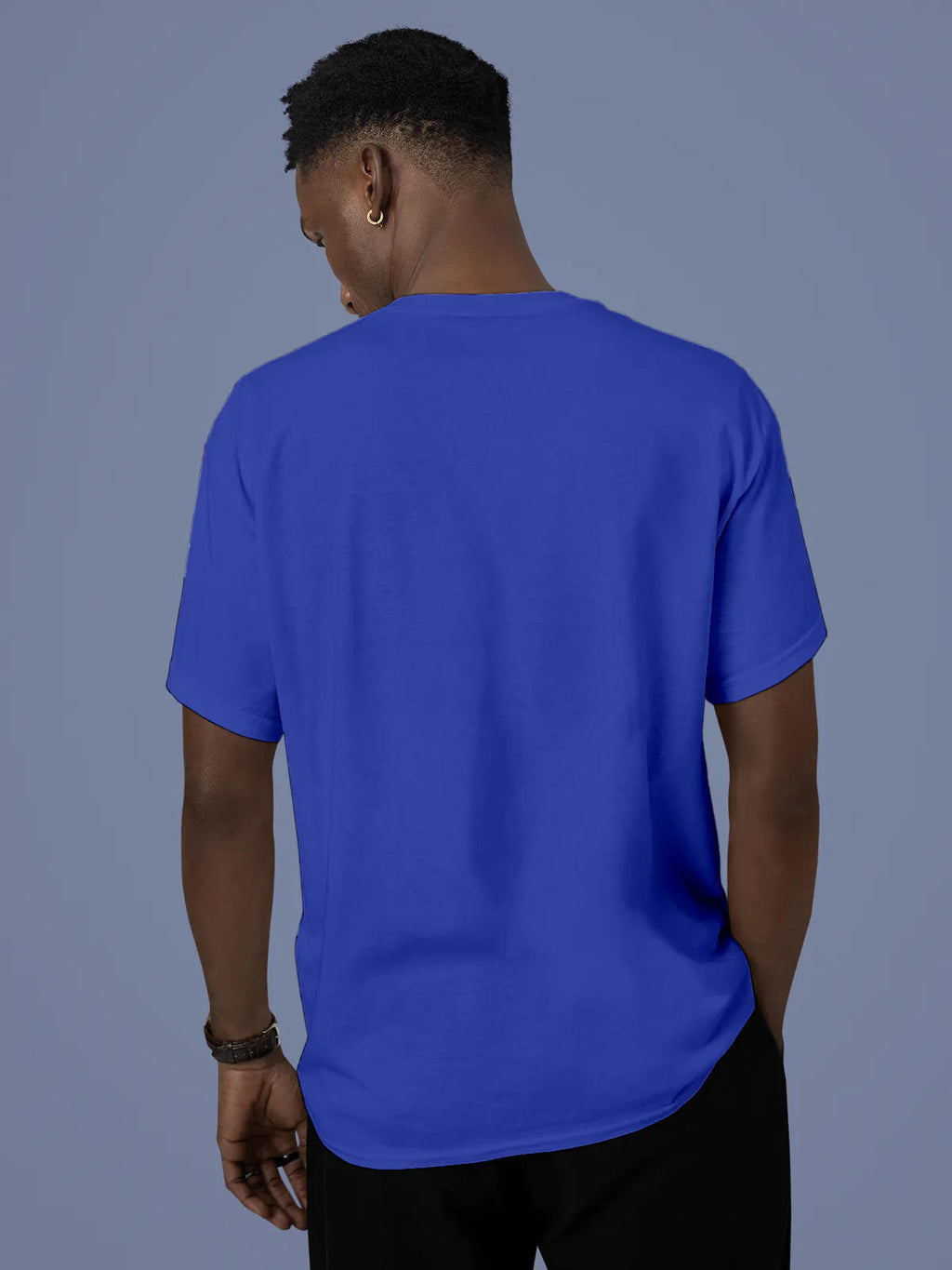 Back view of Fighterhero Men's Blue Round Neck T-shirt, highlighting the modern look and clean finish