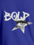 Close up of 'Bold' design on Women's Blue Round Neck T-shirt, highlighting intricate details and vibrant print.