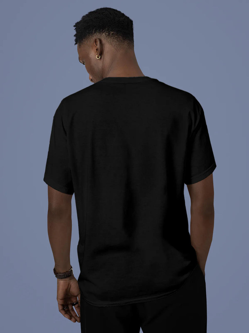 Back view of Fighterhero Men's Black Round Neck T-shirt, highlighting the modern look and clean finish