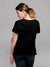 Back view of Fighterhero Women's Black Round Neck T-shirt, highlighting the modern look and clean finish