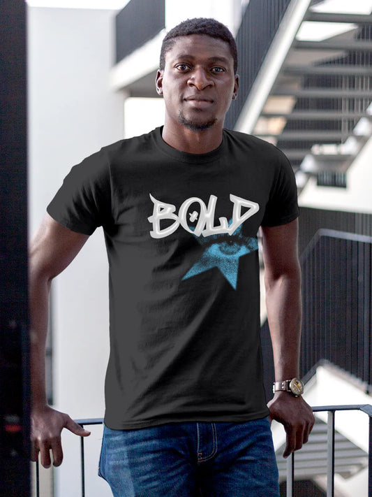 Fighterhero T-shirts: Model wearing Men's Dark Grey Round Neck T-shirt with 'Bold' design