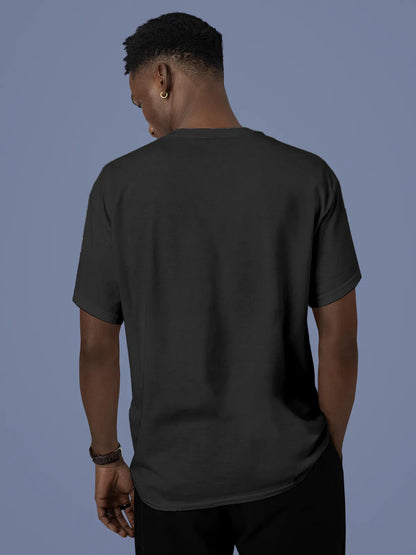 Back view of Fighterhero Men's Dark Grey Round Neck T-shirt, highlighting the modern look and clean finish