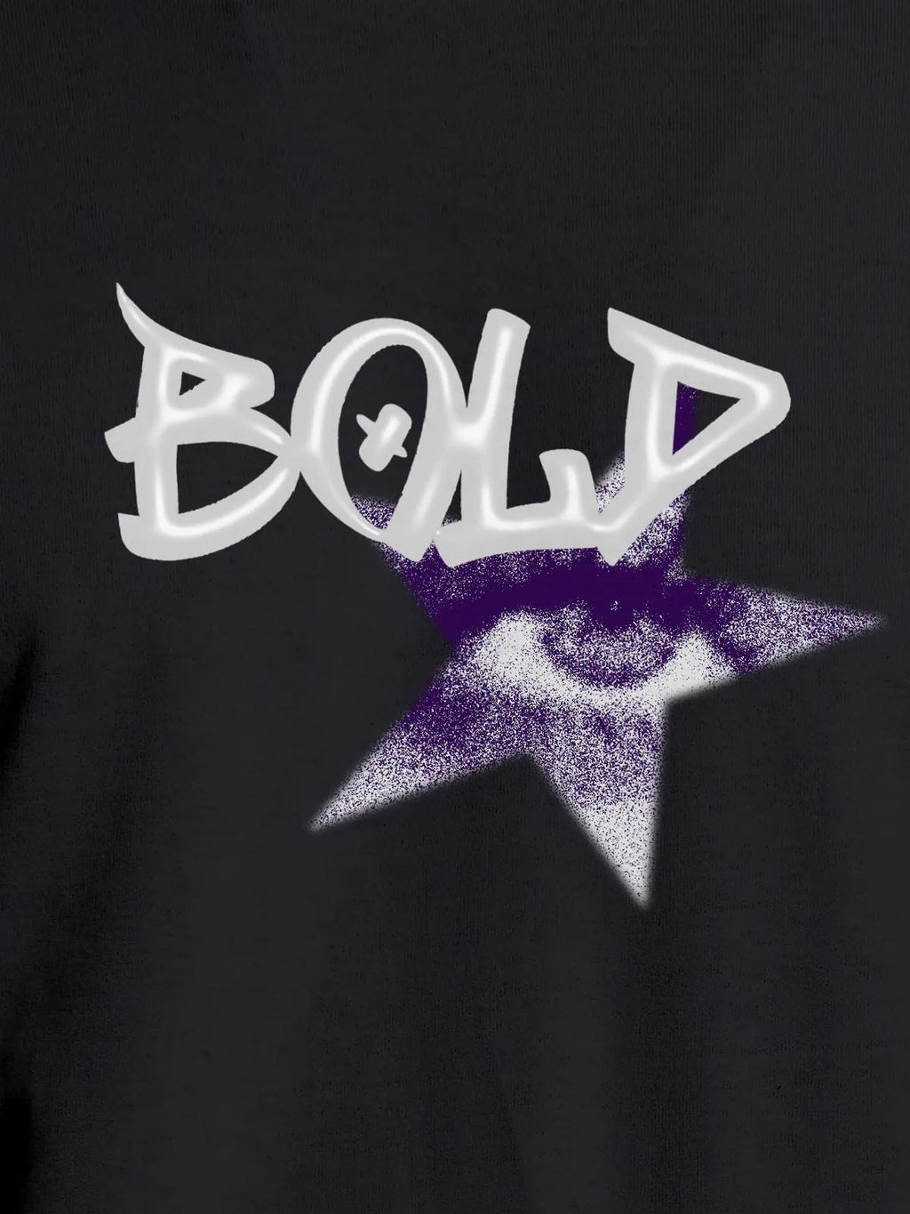 Close up of 'Bold' design on Men's Dark Grey Round Neck T-shirt, highlighting intricate details and vibrant print.