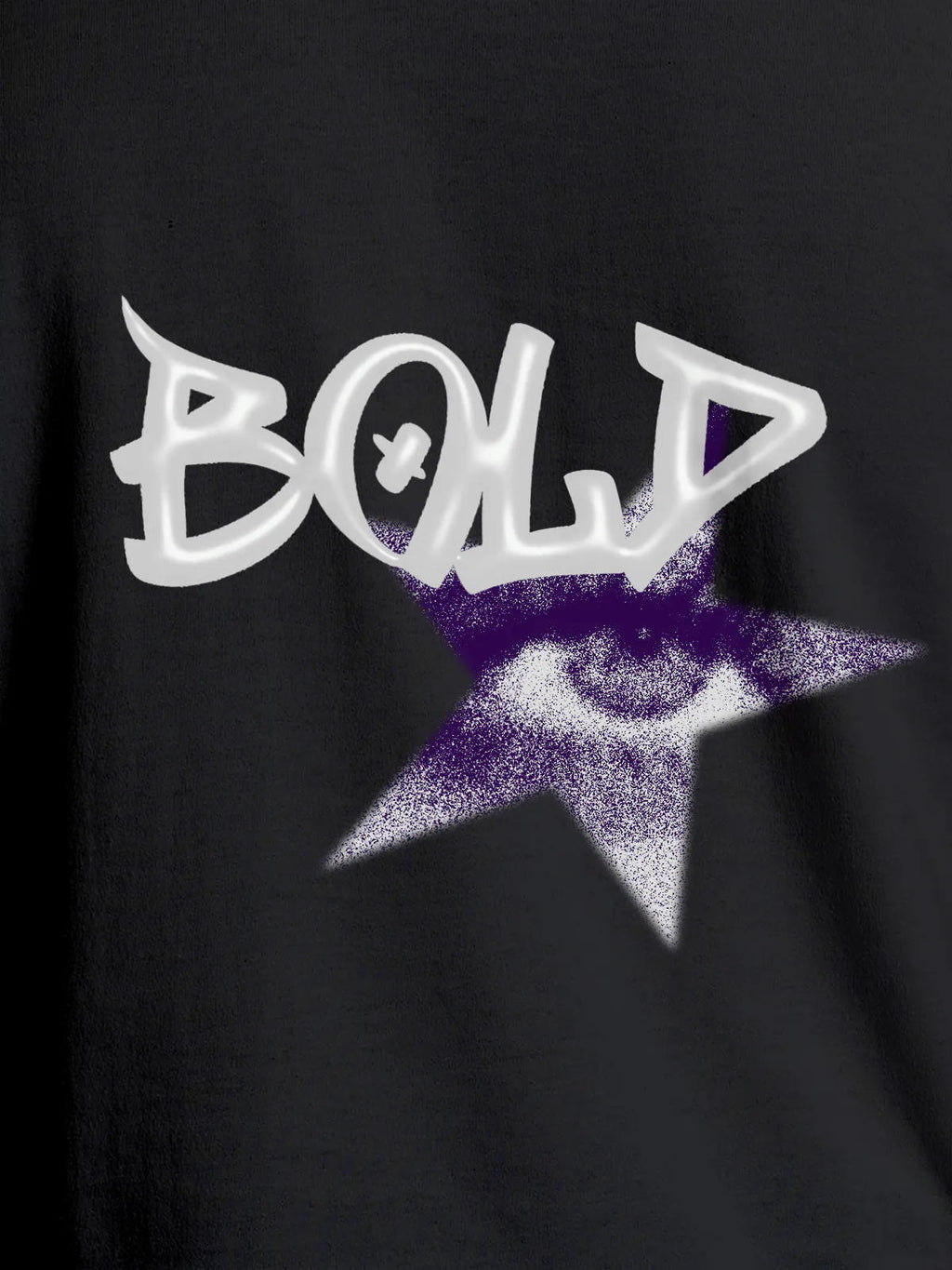 Close up of 'Bold' design on Women's Dark Grey Round Neck T-shirt, highlighting intricate details and vibrant print.