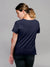 Back view of Fighterhero Women's Navy Blue Round Neck T-shirt, highlighting the modern look and clean finish