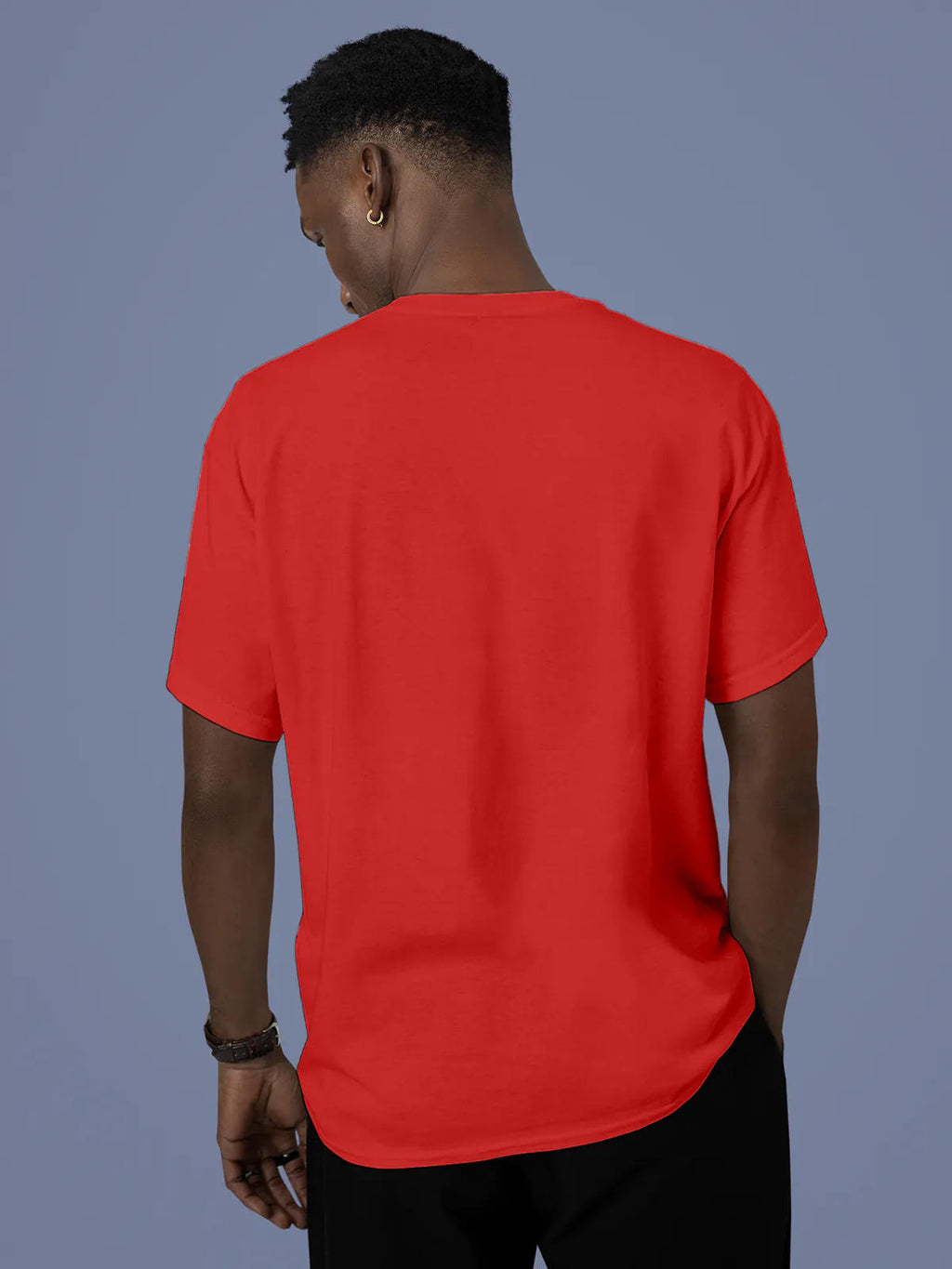 Back view of Fighterhero Men's Red Round Neck T-shirt, highlighting the modern look and clean finish