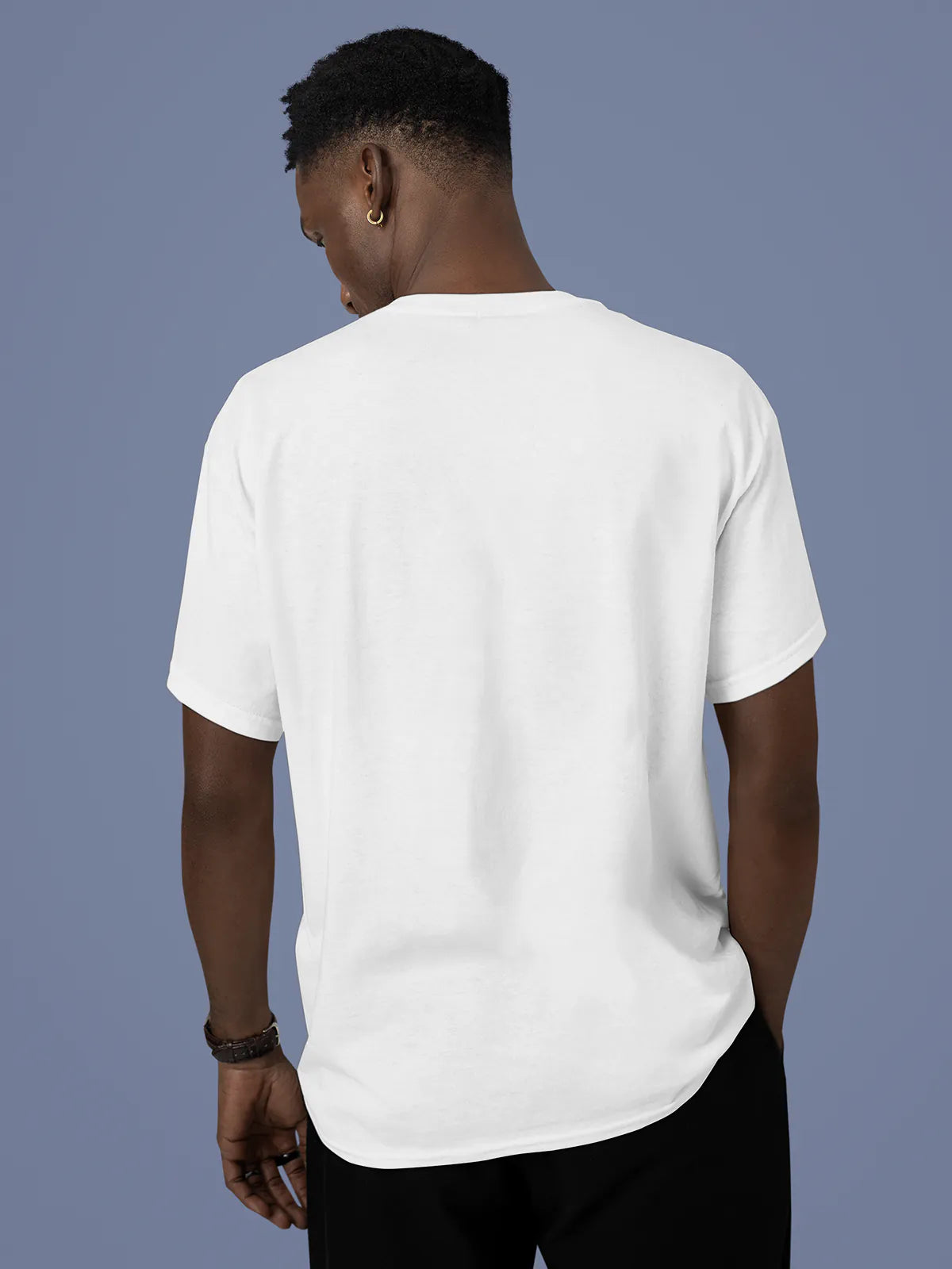Back view of Fighterhero Men's White Round Neck T-shirt, highlighting the modern look and clean finish