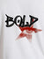 Close up of 'Bold' design on Women's White Round Neck T-shirt, highlighting intricate details and vibrant print.