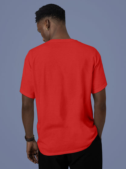 Back view of Fighterhero Men's Red Round Neck T-shirt, highlighting the modern look and clean finish