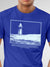 Close up of 'Show The Way' design on Men's Blue Round Neck T-shirt, highlighting intricate details and vibrant print.