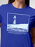 Close up of 'Show The Way' design on Women's Blue Round Neck T-shirt, highlighting intricate details and vibrant print.