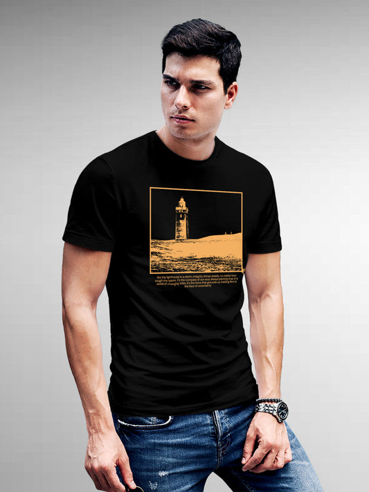 Fighterhero T-shirts: Model wearing Men's Black Round Neck T-shirt with 'Show The Way' design