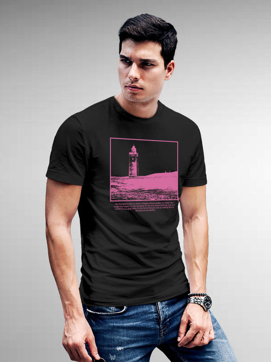 Fighterhero T-shirts: Model wearing Men's Dark Grey Round Neck T-shirt with 'Show The Way' design
